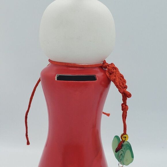 Kokeshi Doll Male Vintage Japanese Ceramic Piggy Bank with Lucky Charm - Picture 7 of 7